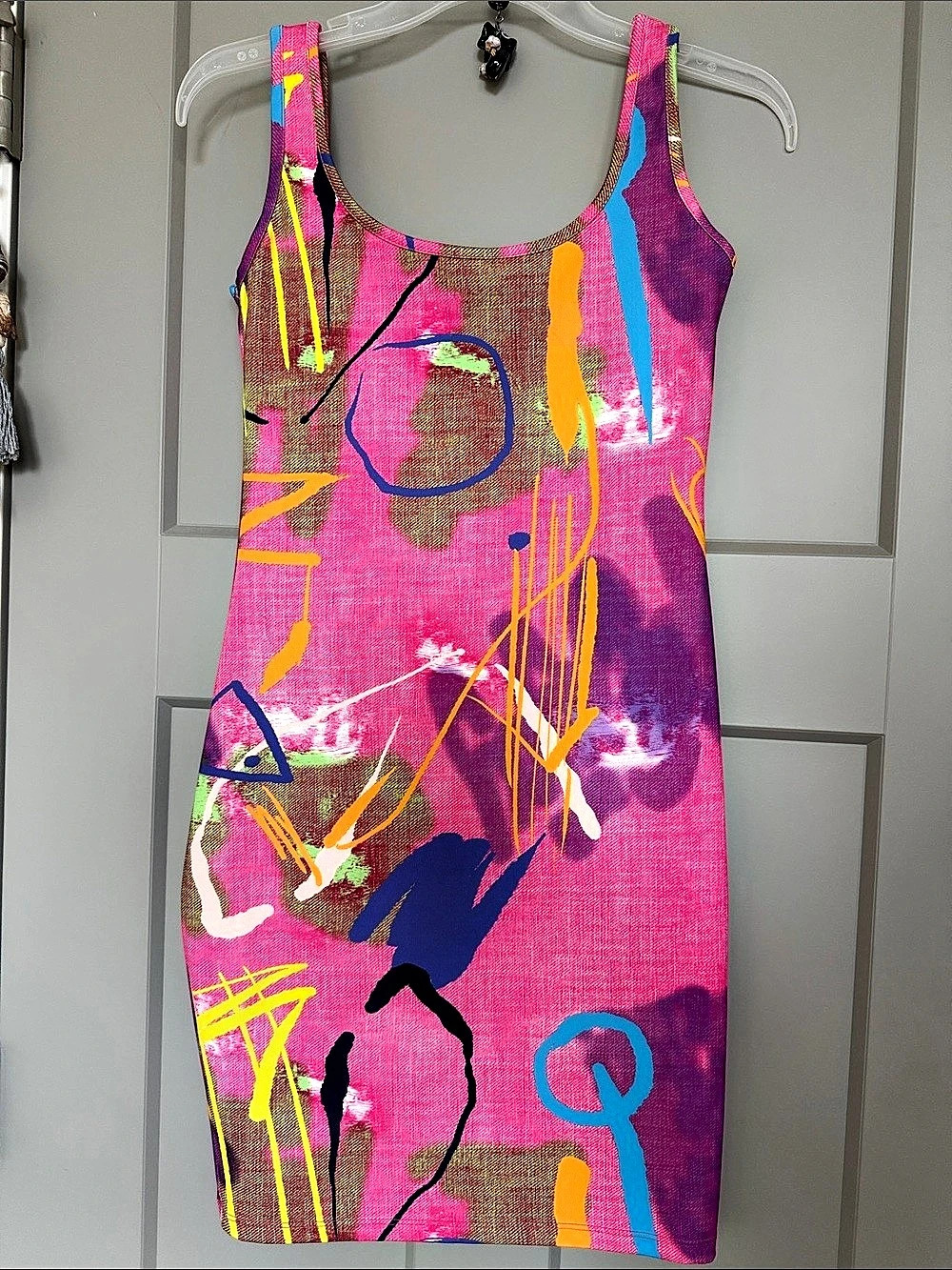 Polo Abstract Print Mini Dress in Pink & Purple Size Small Like New